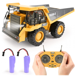 Caminhão Basculante de Controle Remoto 9 Canais 2 Baterias Brinquedo de Construção RC com Cama de Metal, Luzes e Sons, KidsFaves