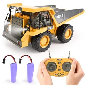 Caminhão Basculante de Controle Remoto 9 Canais 2 Baterias Brinquedo de Construção RC com Cama de Metal, Luzes e Sons, KidsFaves
