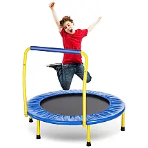 Cama Elastica Infantil com Diâmetro e Corrimão Ajustável para até 70 kg, FIOLEKEN, Azul