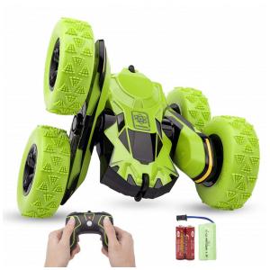 Mini Caminhão RC Verde Recarregável com Luzes LED, Controle Remoto Haktoys - Acrobacias, Rodopio e Capotamento, Modo Silencioso