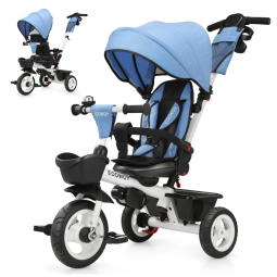 Triciclo Infantil 6 em 1 com Alça Ajustável, Cobertura Removível e Arnês de Segurança para Crianças de 1 a 5 Anos, EOOWOY, Azul