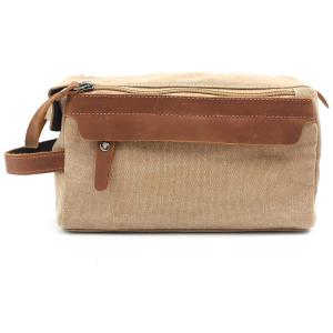 RC ROCKCOW Necessaire Masculina Vintage de Couro com Forro à Prova dÁgua, Bege