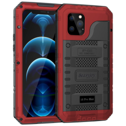 Capinha Compatível com iPhone 12 pro Max a Prova d com Vidro Temperado, BEASYJOY, Vermelho