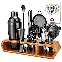 Kit Bn Profissional 19 Peças em Aço Inoxidável com Suporte de Bambu, MIXKIT, Preto