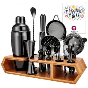 Kit Bn Profissional 19 Peças em Aço Inoxidável com Suporte de Bambu, MIXKIT, Preto