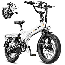 Bicicleta elétrica dobrável Jasion EB7 branca perolada, pneus 20x3, motor até 1200W, bateria 48V 10Ah, 7 marchas, suspensão dupla e voltagem