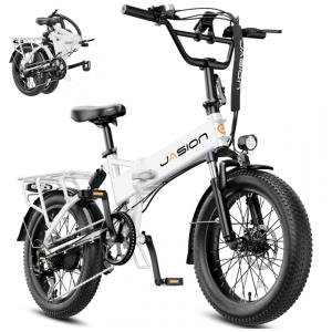 Bicicleta elétrica dobrável Jasion EB7 branca perolada, pneus 20x3, motor até 1200W, bateria 48V 10Ah, 7 marchas, suspensão dupla e voltagem