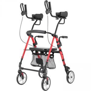 Andador Adulto Idoso com Freios de Loop Apoio de Braço, Cesto e Freios de Loop, Suporta até 136 quilos, KOOSOM, Vermelho