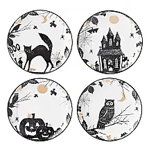 Conjunto de Pratos Decorativos com 4 Peças, Tema de Halloween e Material de Porcelana, LENOX 896871, Branco e Preto