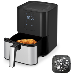 Air fryer digital 4,3L, display touch, compacta, cesto antiaderente inox, fácil limpeza, Kitchen Elite, 110V, Preta com Inox