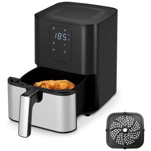 Air fryer digital 4,3L, display touch, compacta, cesto antiaderente inox, fácil limpeza, Kitchen Elite, 110V, Preta com Inox