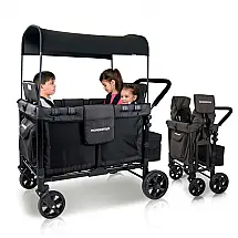 Carrinho de Passeio para 4 Crianças Multifuncional com Cobertura Removível e Dobramento, até 136 kg, WONDERFOLD W4, Preto