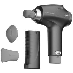 Massageador Pistola Elétrico Profissional Sem Fio 3 Acessórios e 5 Velocidades, BREO, Cinza
