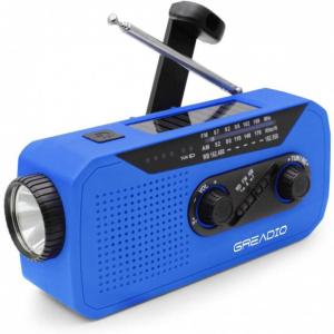 Rádio AM FM e NOAA 2000mAh Com Bateria Solar ou Manivela de Recarga USB Cor Azul