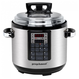 Panela de Pressão Elétrica 6L com 8 Predefinições e Aço inoxidável, 110V 1000W, PREPAMEAL, Cinza