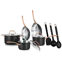Conjunto de Panelas e Frigideiras Antiaderentes e Elegantes, 11 Peças, NUTRICHEF NCONYX, Preto