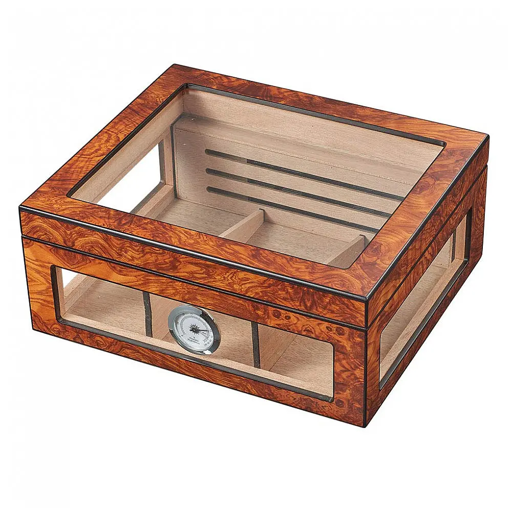 Humidor Transparente Visol Lorenzo Marrom 75 Charutos Higrômetro Analógico