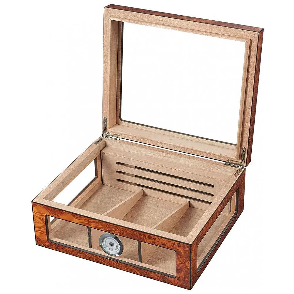 Humidor Transparente Visol Lorenzo Marrom 75 Charutos Higrômetro Analógico — foto 2