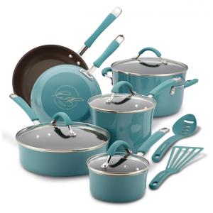 Conjunto de Panelas Antiaderentes e Utensílios, 12 Peças, RACHAEL RAY 16344, Azul