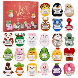 Calendário do Advento 2025, 24 Dias de Animais de Crochê Positivos - Calendário de Natal Para Crianças, Adolescentes e Adultos, GODELAIF,