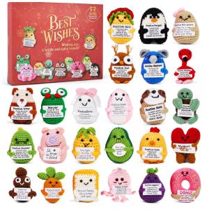 Calendário do Advento 2025, 24 Dias de Animais de Crochê Positivos - Calendário de Natal Para Crianças, Adolescentes e Adultos, GODELAIF,