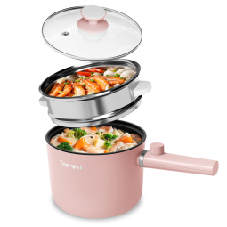 TopWit Panela Elétrica com Vaporizador 1,5L Rosa - Antiaderente e Controle Duplo de Potência