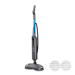 Esfregão Mop Giratório a Vapor com Faróis LEDS e Almofadas de Microfibra Laváveis, 110V, Bissel SpinWave, Cinza e Azul