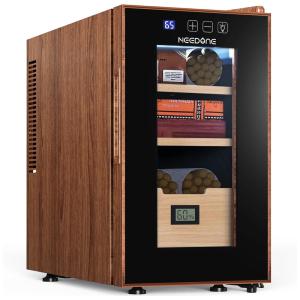 Umidor para Charutos Elétrico em Madeira de Cedro Espanhol, 23L com Controle de Aquecimento e Resfriamento, 110V, NEEDONE, Marrom