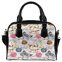 InterestPrint Bolsa Feminina de Ombro e Mão Preta com Estampa de Gatinhos - Prática e Estilosa