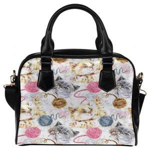 InterestPrint Bolsa Femina de Ombro e Mão com Estampa de Gatinhos, Preta