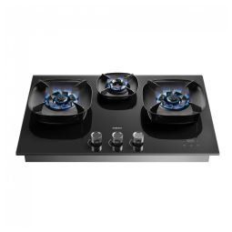Cooktop a gás de embutir 76cm Robam FireCube vidro temperado preto 3 queimadores chama lotus revestimento nano compatível gás natural e GLP