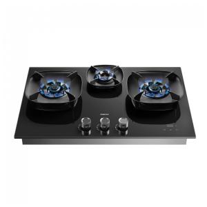 Cooktop a gás de embutir 76cm Robam FireCube vidro temperado preto 3 queimadores chama lotus revestimento nano compatível gás natural e GLP