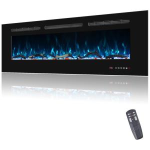 Lareira Elétrica de Embutir A45x127L Digital, Luz LED, Chamas Multicolorida e Temporizador, 1500W, 110v, OXHARK FLAME, Preto