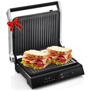 Sanduicheira e Grill Elétrico 3 em 1 com Superfície Antiaderente Removível, Controle de Temperatura e Abertura 180, 1200W, 110v, SIMOE