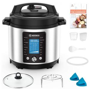 MOOSOO Panela de Pressão 15 em 1 Elétrica de 5.6L, Visor LCD, 1000W, 110V, Prata