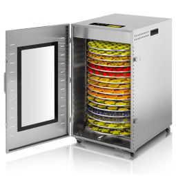 Desidratador de Alimentos Profissional com Rotação Automática 360º e 16 Bandejas em Aço Inoxidável, 110V 1500W, Cercker, Prata