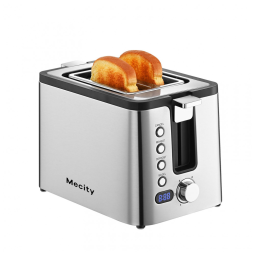 Torradeira Elétrica 2 Fatias com 6 Níveis de Tostagem de Aço Inoxidável, 800W, 110v, MECITY T 38AUB, Prateado