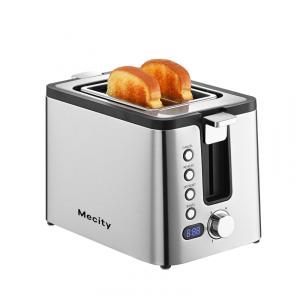 Torradeira Elétrica 2 Fatias com 6 Níveis de Tostagem de Aço Inoxidável, 800W, 110v, MECITY T 38AUB, Prateado