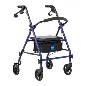 Andador Rollator Medline com Assento, Estrutura de Aço e Rodas, Suporta até 160 kg, Andador Médico, Azul