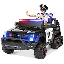 Carrinho Elétrico Infantil Policial 6 Rodas, 12V, 7Ah, Controle Remoto, Porta-Malas, Luzes LED, Sirene, Intercom, 3 Velocidades