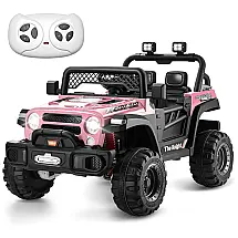 Carro Elétrico Infantil a Bateria com Controle Manual dos Pais, Cinto de Segurança, Suspensão de Mola e Porta Malas, 12V, TEOAYEAH, Rosa