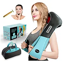 Lipomax Massageador Shiatsu Elétrico Portátil 4D para Ombros e Pescoço, Costas, Bivolt, LIPOSOMAX, Preto e Azul