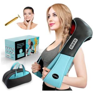 Lipomax Massageador Shiatsu Elétrico Portátil 4D para Ombros e Pescoço, Costas, Bivolt, LIPOSOMAX, Preto e Azul