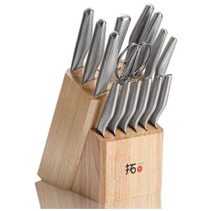 Conjunto de Facas TURWHO em Aço Inoxidável Alemão com Bloco de Bancada, 16 Peças, Prata