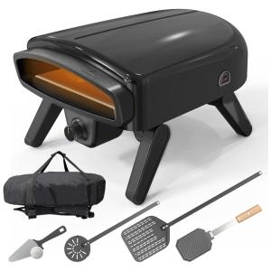 Forno de Pizza a Gás Externo Portátil com Termômetro Embutido em Aço Inoxidável, Maharlika, Preto