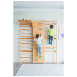 Conjunto de Ginásio de Parede Avenlur Walnut 9 em 1 - Escada Sueca com 240cm de Altura