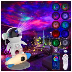 Projetor de Galáxia Astronauta para Quarto, Luz de Galáxia com Controle Remoto via App, Ruídos Brancos, Alto-falante Bluetooth