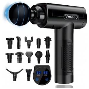 Valano Massageador Pistola Elétrico Profissional Sem Fio 12 Acessórios e 30 Velocidades, Preto