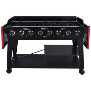 Churrasqueira a Gás 104.000 BTU com 8 Queimadores e Mesas Laterais em Aço Inoxidável, ROYAL GOURMET GB8003, Preto