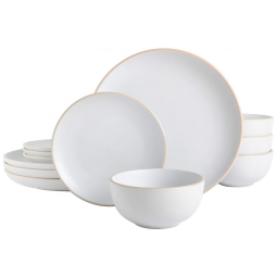 Aparelho de Jantar com 12 Peças em Cerâmica Serve 4 Pessoas, Gibson Home Rockaway, Branco